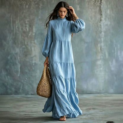 Cardydony Women's Bohemian Ruffle Neck Relaxed Fit Tiered Maxi Dress