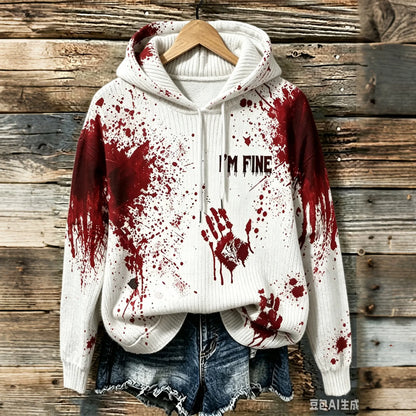 Cardydony Women's Retro Bloodstain I'm Fine Print Hooded Sweater