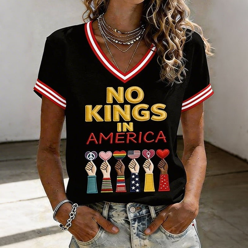 Cardydony Women's American No King Printed V-neck Short-sleeved T-shirt