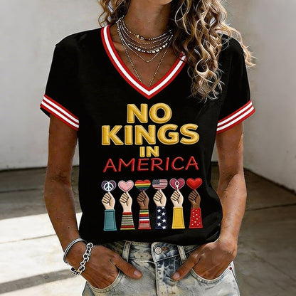Cardydony Women's American No King Printed V-neck Short-sleeved T-shirt