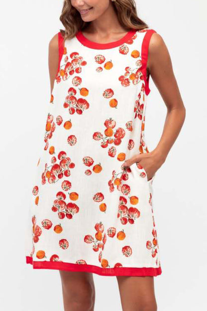 Cardydony Women's Tomato Print Loose Round Neck Sleeveless Casual Pocket Mini Dress