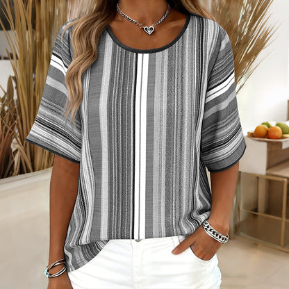 Cardydony Women's Retro Striped Print Short-sleeve T-shirt