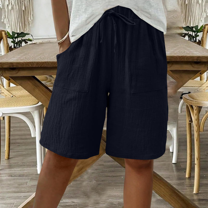 Cardydony Linen Solid Color Strappy Loose Casual Shorts