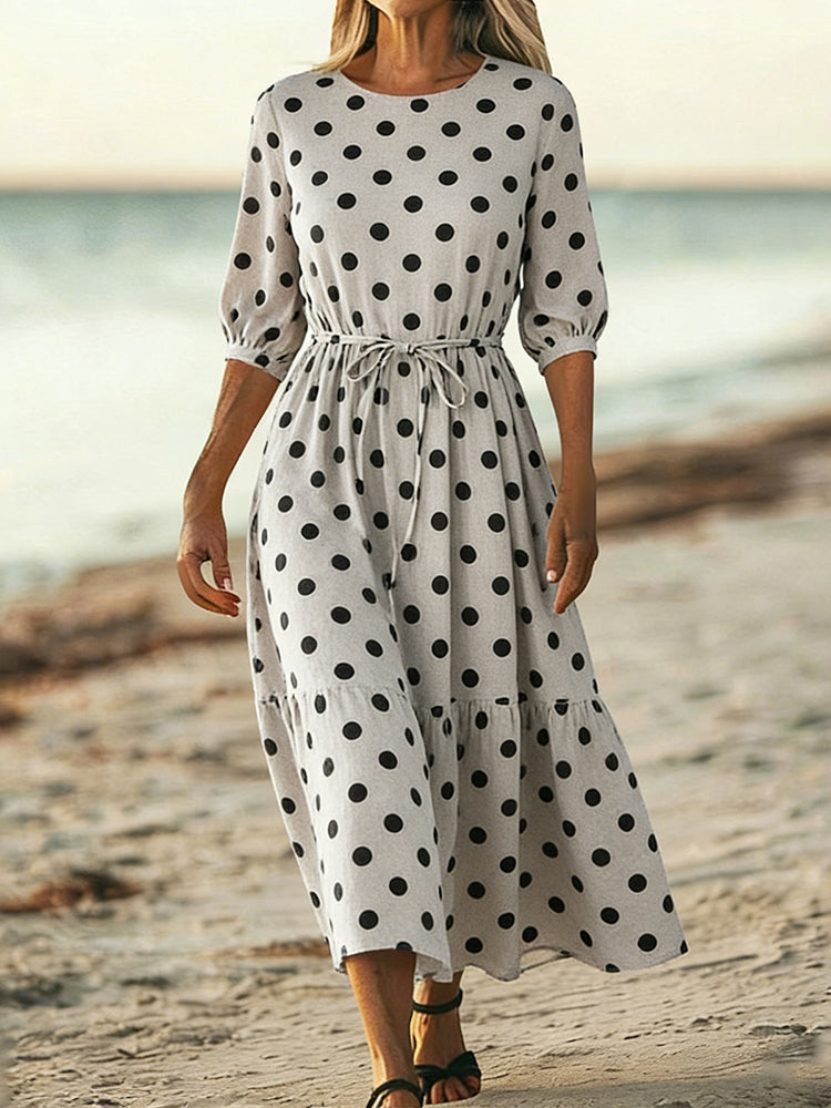 Cardydony Women's Polka Dots Patter Linen Blend Sleeveless Dress