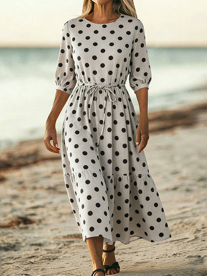 Cardydony Women's Polka Dots Patter Linen Blend Sleeveless Dress