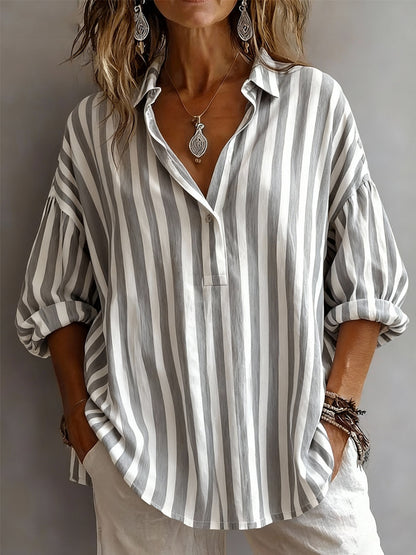 Cardydony Casual Loose Striped Half Lapel Shirt