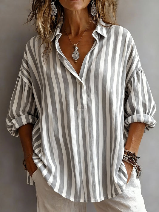 Cardydony Casual Loose Striped Half Lapel Shirt
