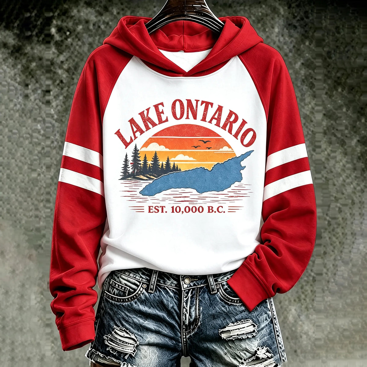 Cardydony Women's Retro Lake Ontario Est. 10,000 B.c. Print Hoodie