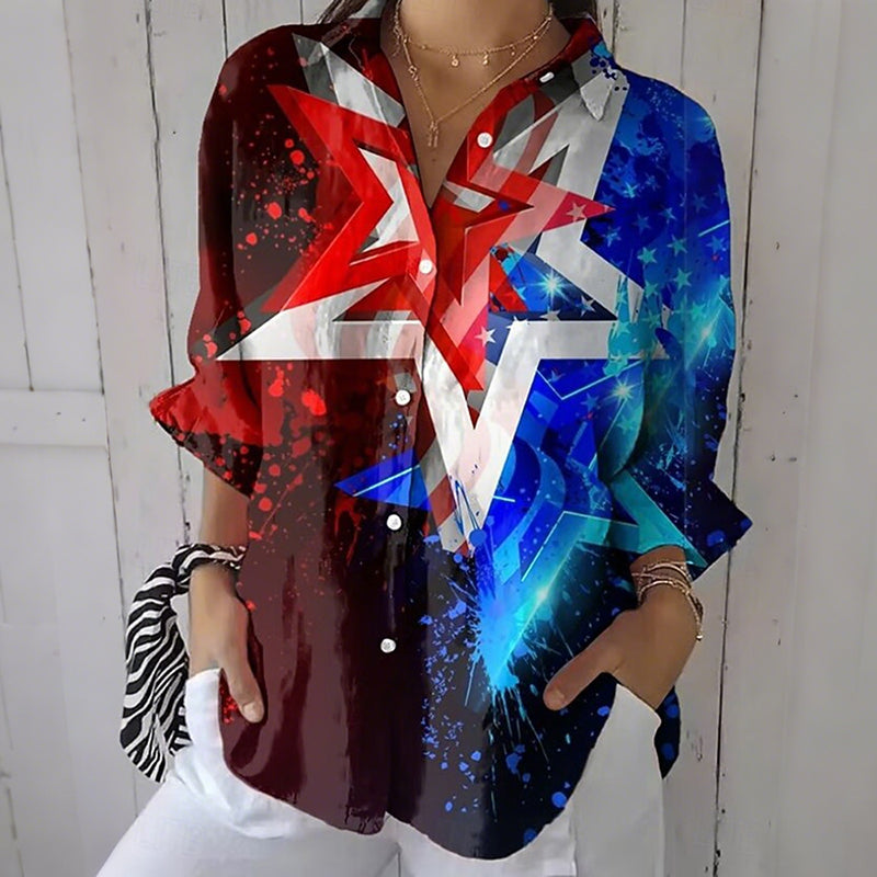 Cardydony Women's Vintage Us America 250 Year Anniversary Print Long Sleeve Shirt