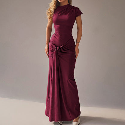 Cardydony Women's Fashionable And Elegant Slim-fit Pleated Tie-waist Short-sleeved Dress