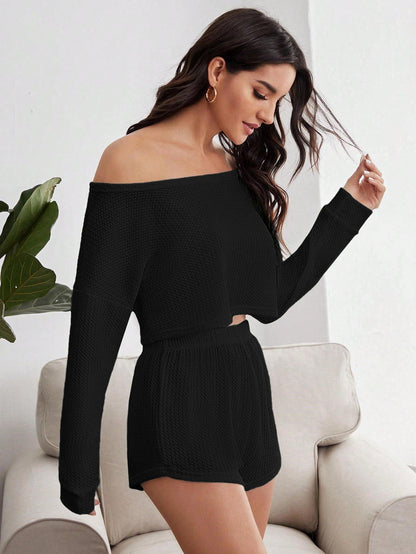 Cardydony Women's Effortless Waffle-Knit Lounge Set for Casual Comfortt ( Shorts & Top )