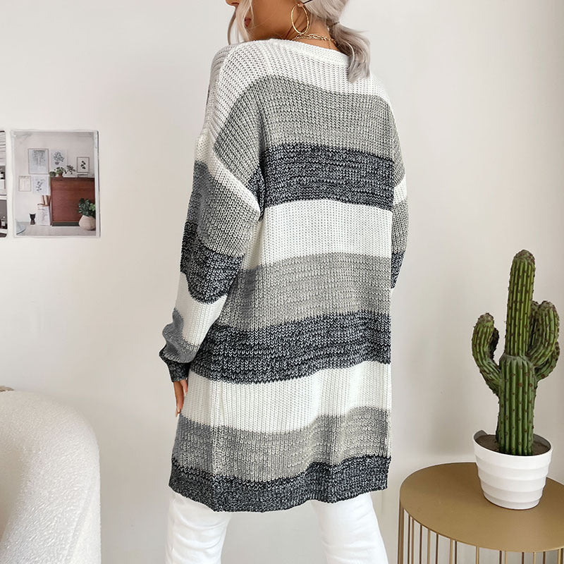 Cardydony Women's Striped Open-Front Longline Cardigan – Multicolor Options