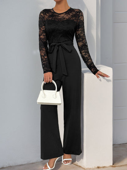 Cardydony Women's Lace Sleeve Jumpsuit | High Waist Wide Leg One-Piece