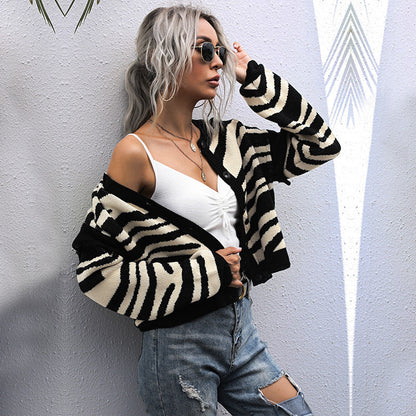 Cardydony Women's Color-Block Patterned Knit Cardigan with V-Neck