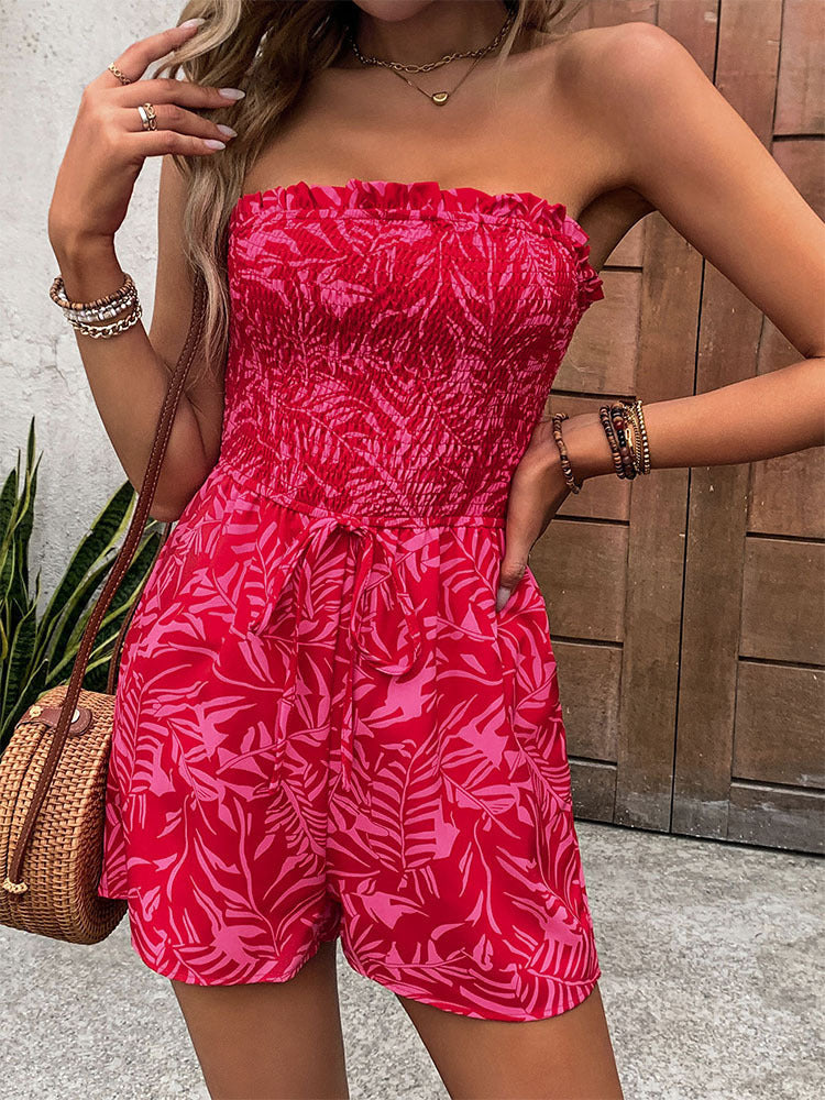 Cardydony Women's Strapless Smocked Romper | Tube Top Drawstring Jumpsuit