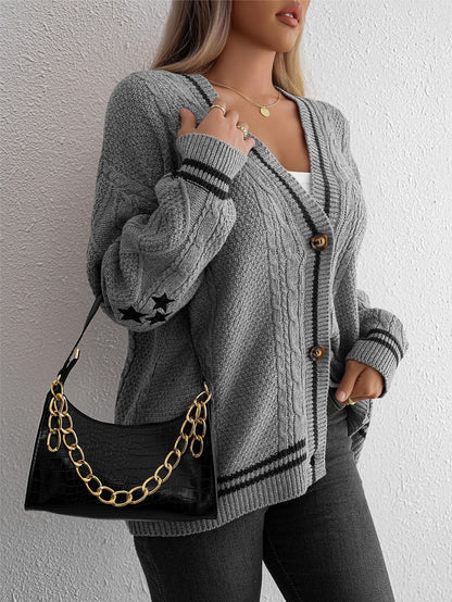Cardydony Women's Classic Knitted V-Neck Cardigan with Subtle Contrast Details