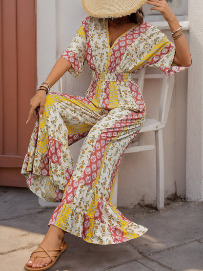 Cardydony Women's Boho Wide-Leg Jumpsuit | V-Neck Flowy One-Piece