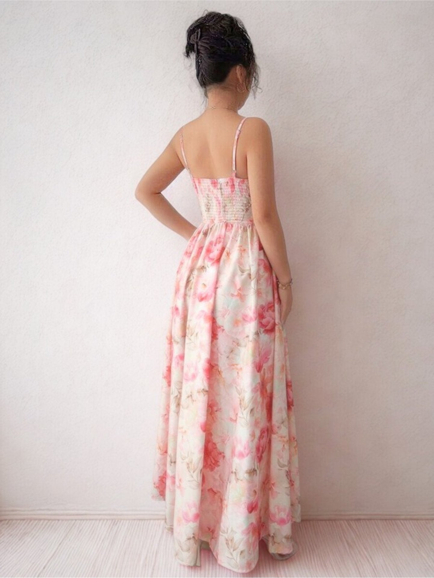 Cardydony Women's Floral Chiffon Maxi Dress for Women – Sleeveless V-Neck Corset Gown
