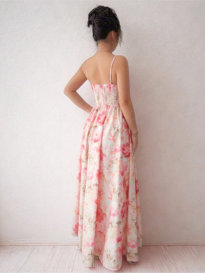 Cardydony Women's Floral Chiffon Maxi Dress for Women – Sleeveless V-Neck Corset Gown