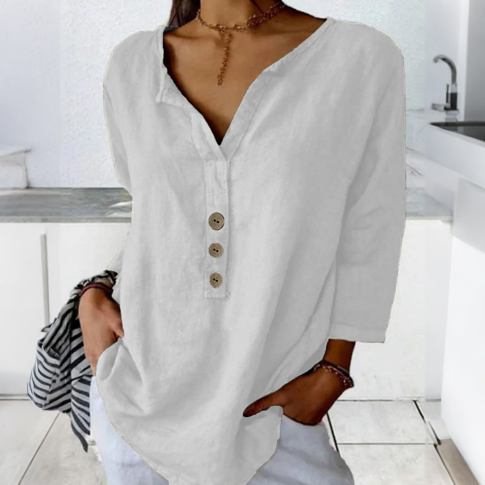 Cardydony Casual Button-down Solid Color Notched Collar Shirt