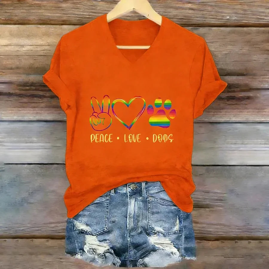 Cardydony Peace And Dogs Color Printed T-shirt