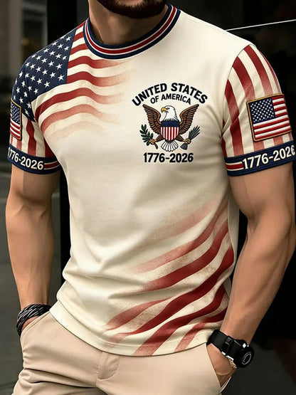 Cardydony Men's Casual American Anniversary Printed T-shirt