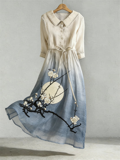 Cardydony Classy Plum Blossom Full Moon Gradient Flowy Maxi Dress