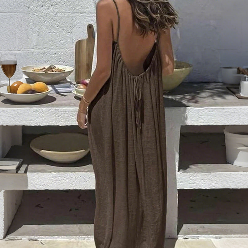 Cardydony Women's Solid Color Backless Cami Dress