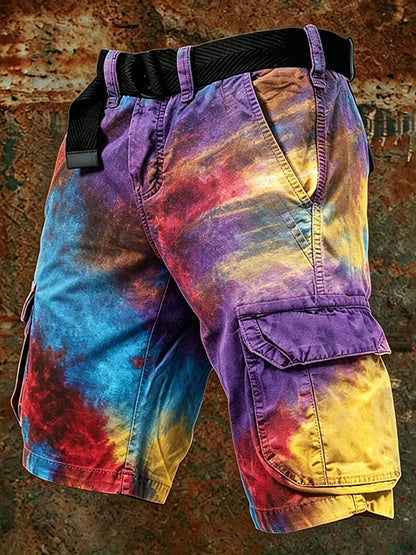 Cardydony Retro Tie-dye Print Outdoor Shorts