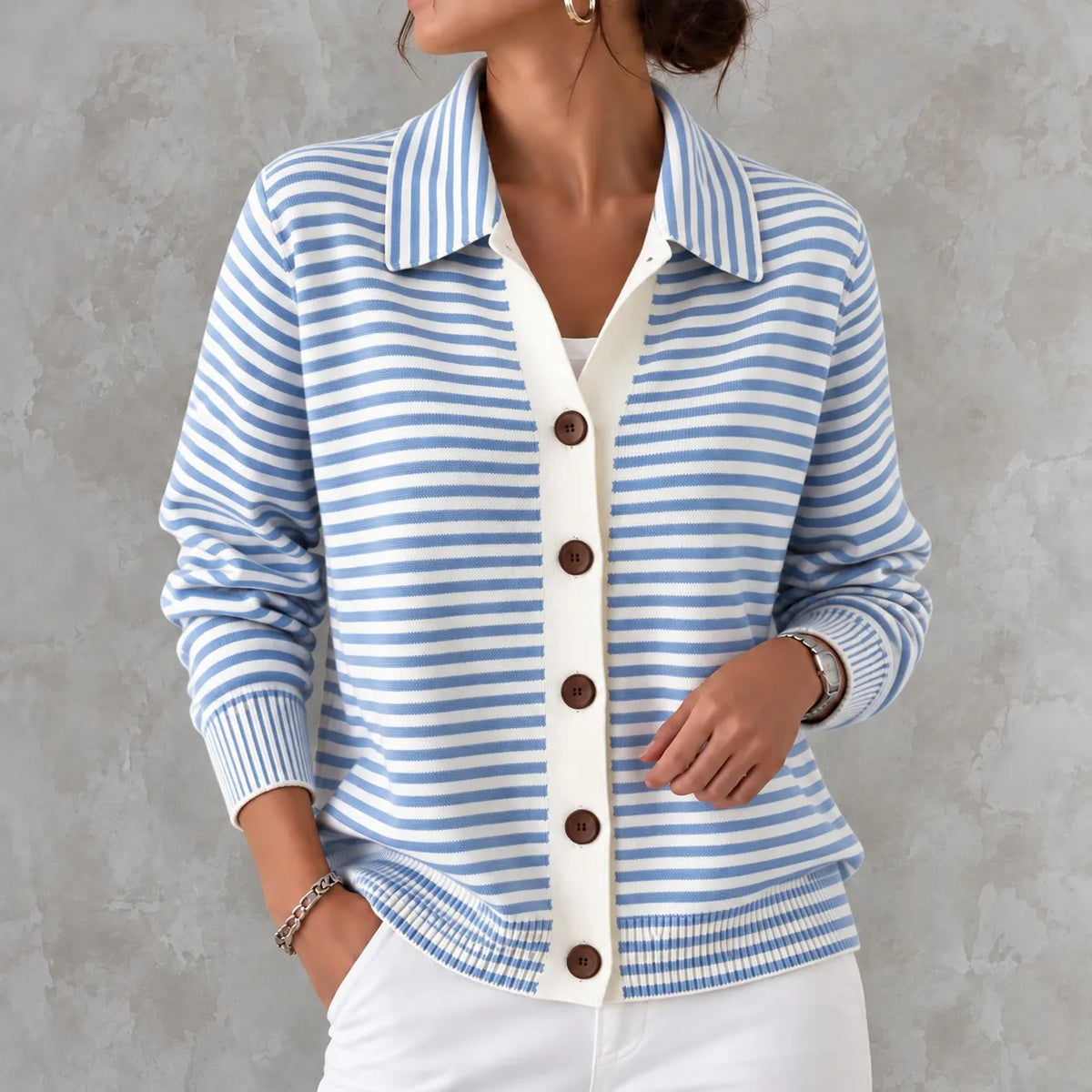 Cardydony Elegant Knitted Striped Cardigan