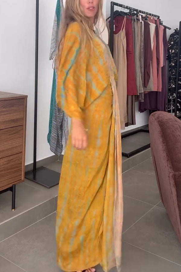 Cardydony Women's Unique Printed V-neck High-waisted Loose-fitting Holiday Maxi Dress