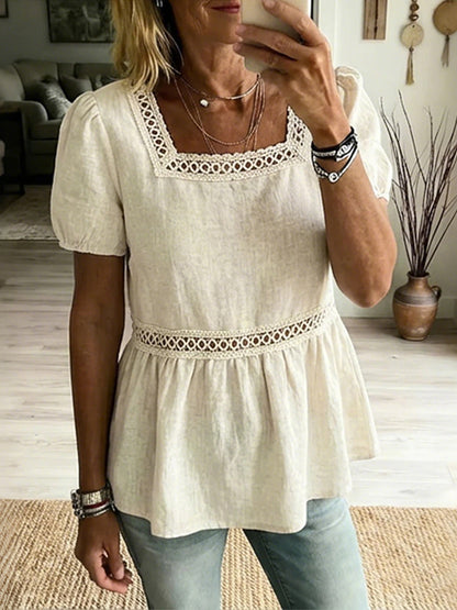 Cardydony Women's Vintage Elegant Openwork Cotton And Linen Top