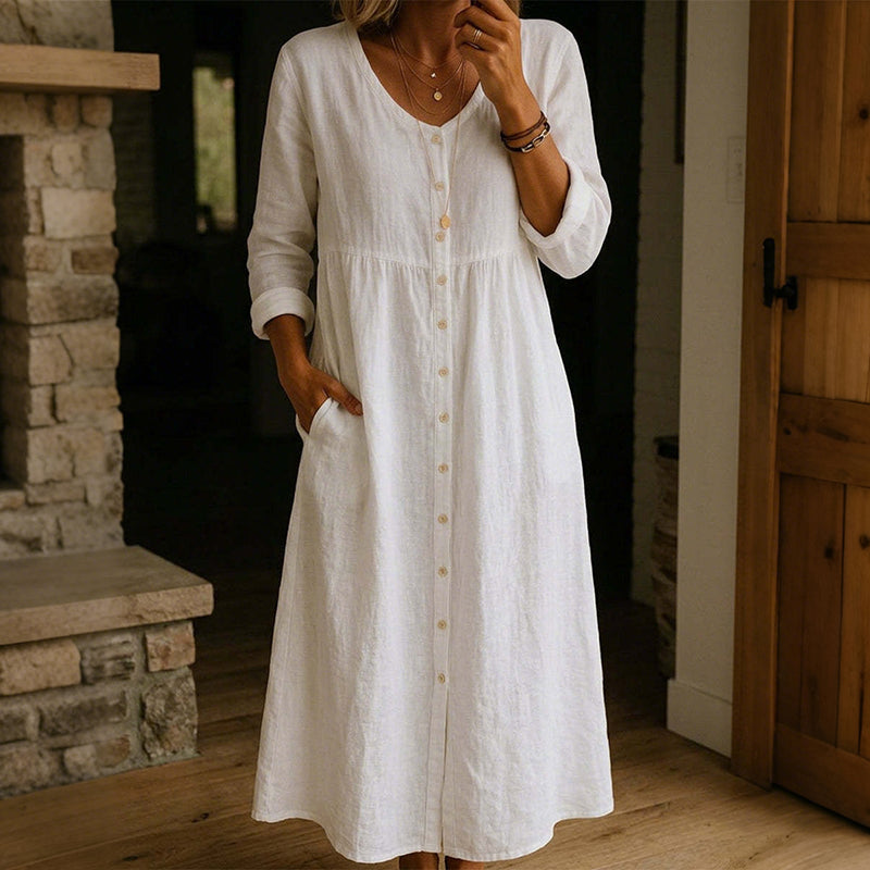 Cardydony Women's Solid Color Buttons Linen Blend Maxi Dress