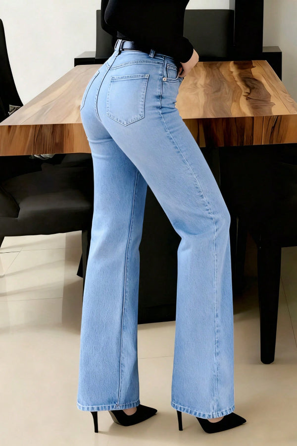 Cardydony Women's  Stylish High-waisted Pockets Casual Women's Jeans