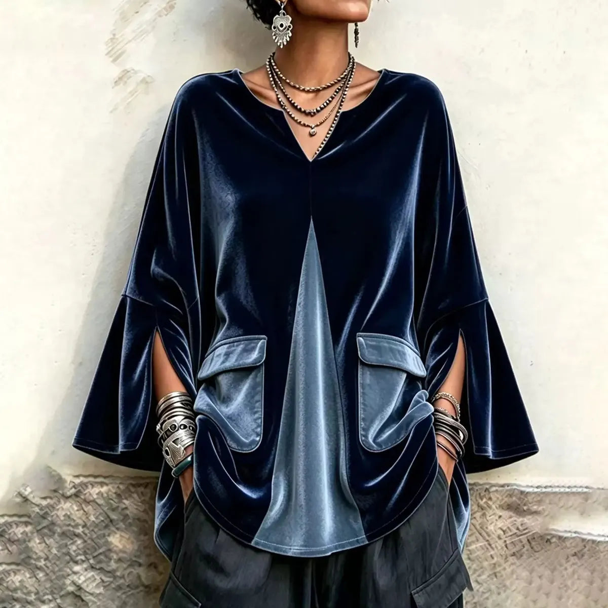 Cardydony Women's Fall Winter Cozy Elegant V-neck Olive Velvet Tunic Top