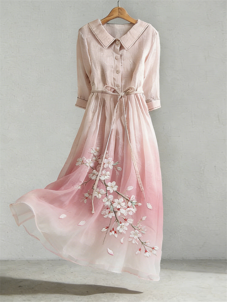 Cardydony Classy Cherry Blossom Gradient Flowy Maxi Dress