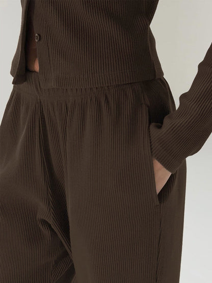 Cardydony Women's Women's Ribbed Knit Co Ord Set – Crop Cardigan & Wide Leg Pants
