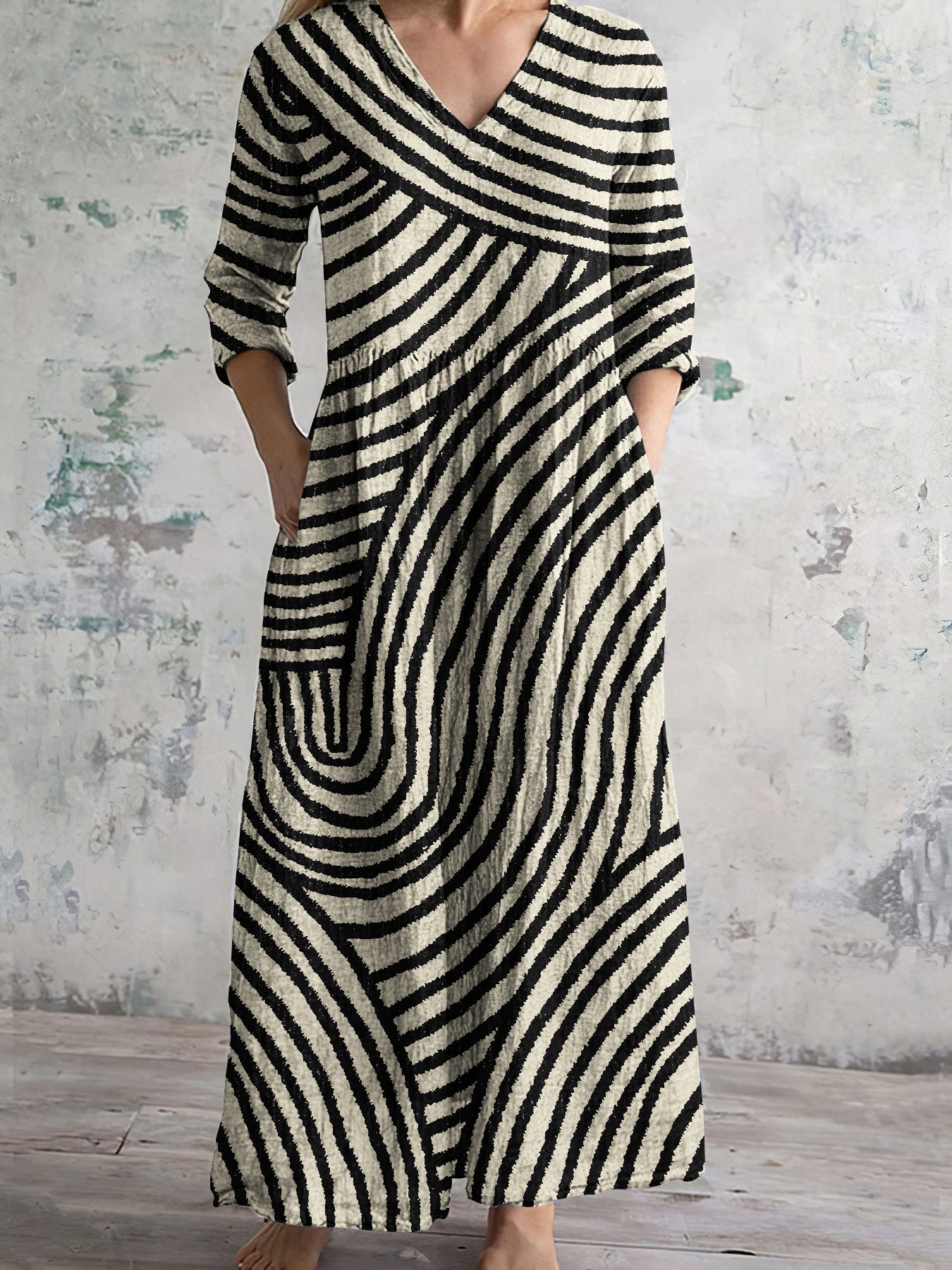 Cardydony Vintage Stripe Pattern Women's Linen Dress
