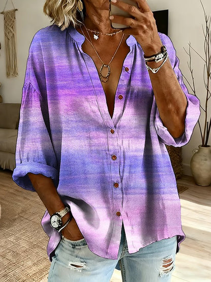 Cardydony Women's Vintage Tribal Purple Floral Print Button Shirt