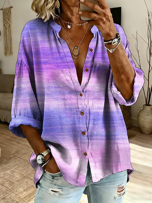 Cardydony Women's Vintage Tribal Purple Floral Print Button Shirt