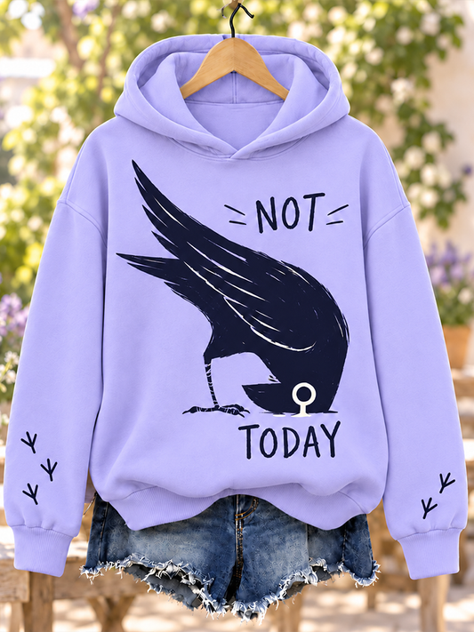 Cardydony Women's Light Purple "not Today" Ostrich Crow Graphic Loose Pullover Hoodie