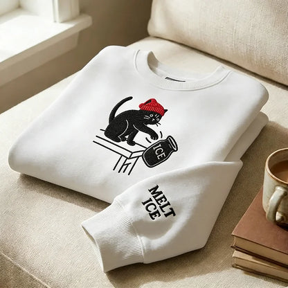 Cardydony Ice Out Black Cat With Ice Melt Hat Cozy Sweatshirt