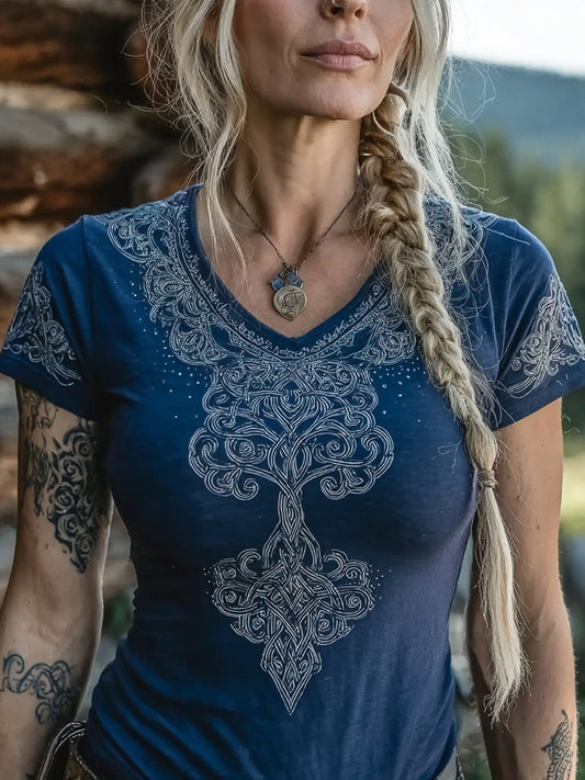 Cardydony Viking Celtic Tree Of Life Pattern Vintage Casual T Shirt