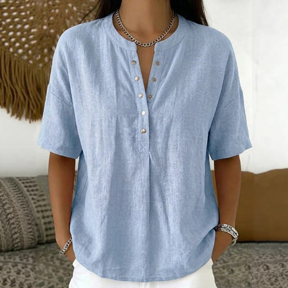 Cardydony Women's Solid Color Linen Blend Short Sleeve T-shirt