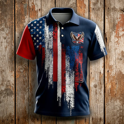 Cardydony Men's American Flag Print Polo Shirt With Eagle Embroidery 1