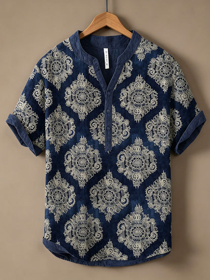 Cardydony Men's Japanese Art Ethnic Print Cotton Linen Top