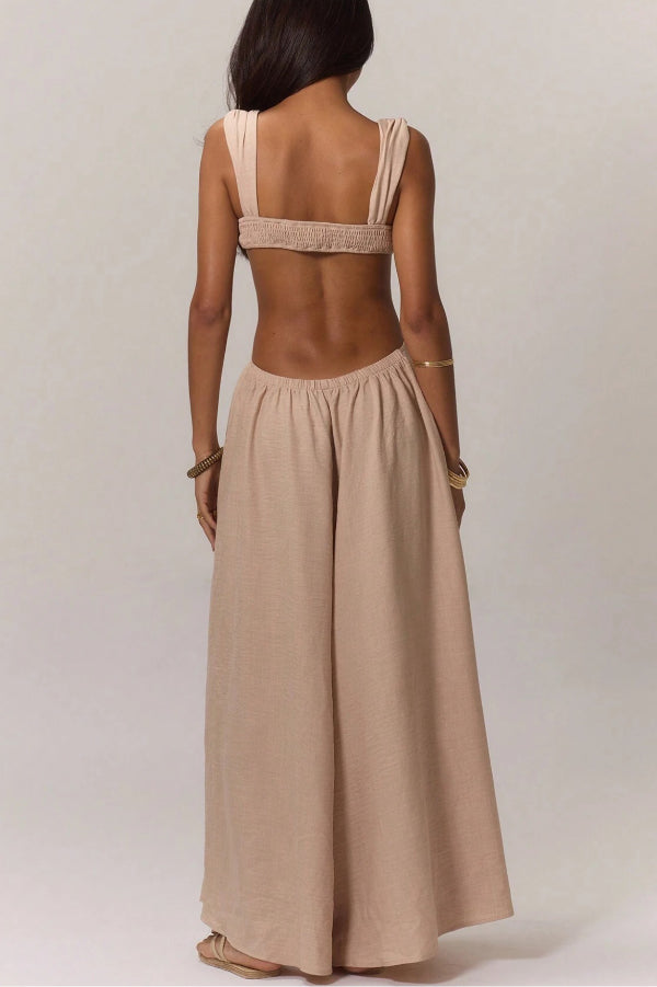 Cardydony Women's Solid Color Casual Camisole Loose Stretch Wide-leg Jumpsuit