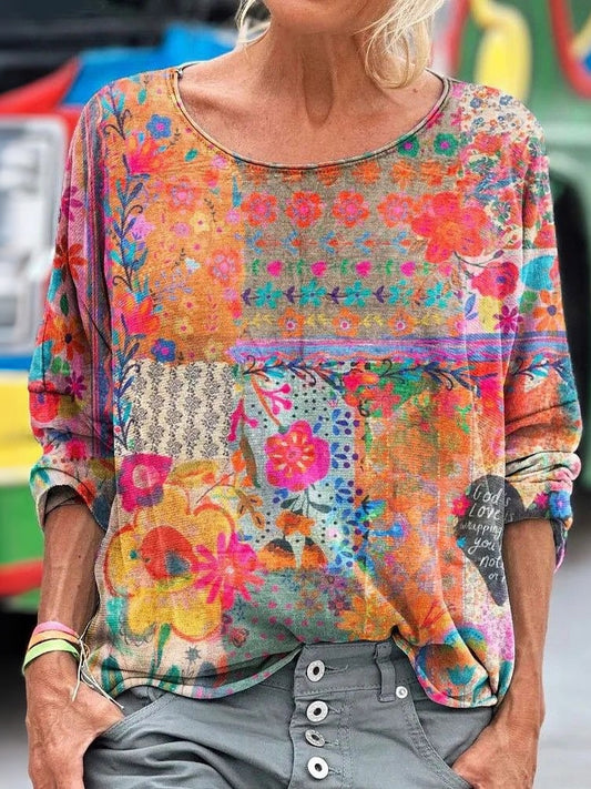 Cardydony Women's Retro Hippie Floral Art Print Casual T-shirt