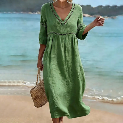 Cardydony Women's Casual Solid Color Cotton Linen Dress