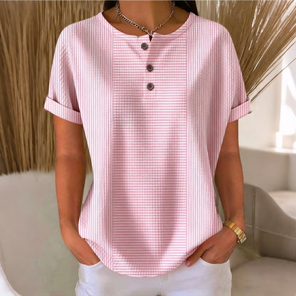 Cardydony Women's Striped Pattern Casual Short-sleeved Shirt